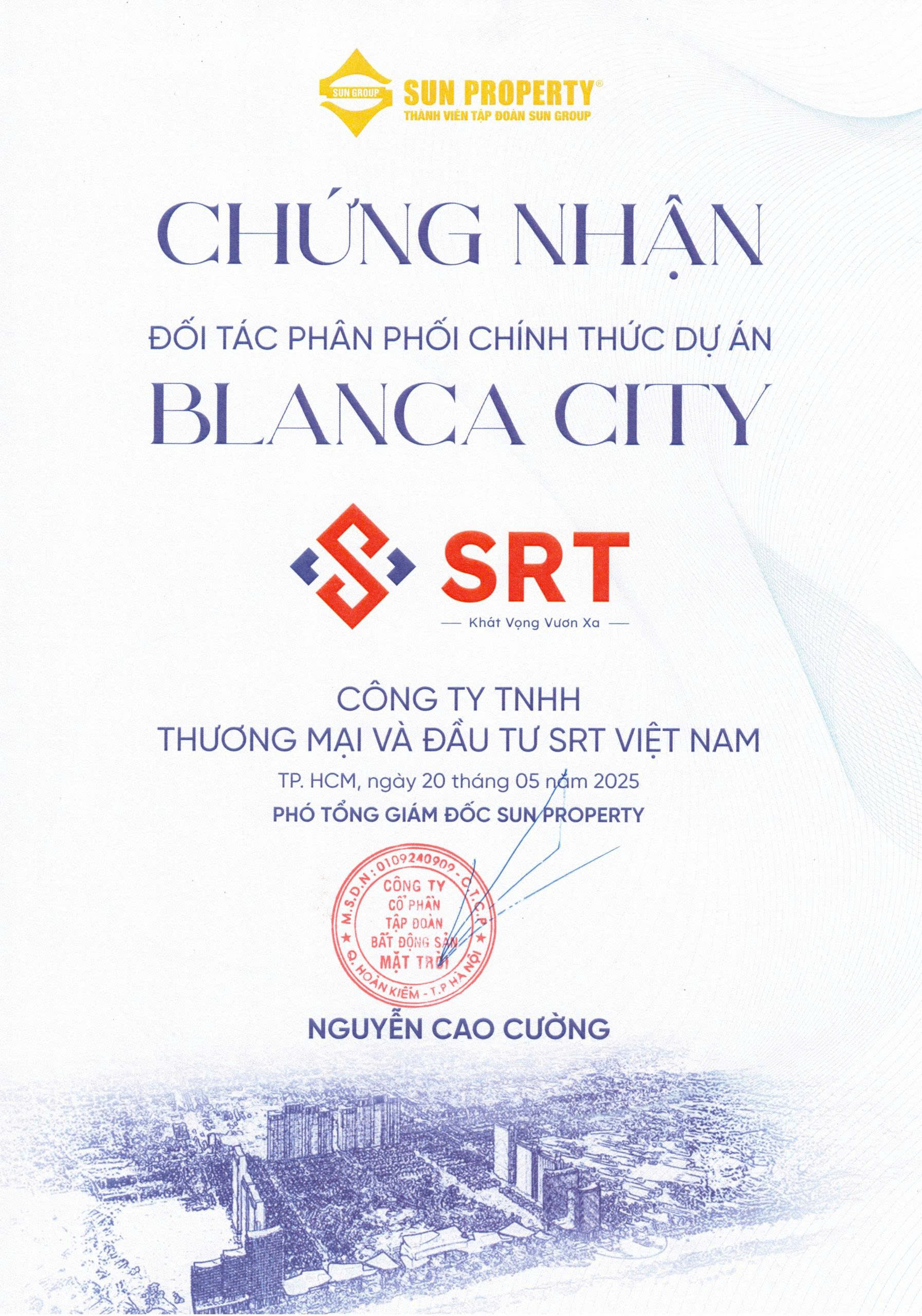Giấy chứng nhận SRT vũng Tàu là đơn vị phân phối Blanca city